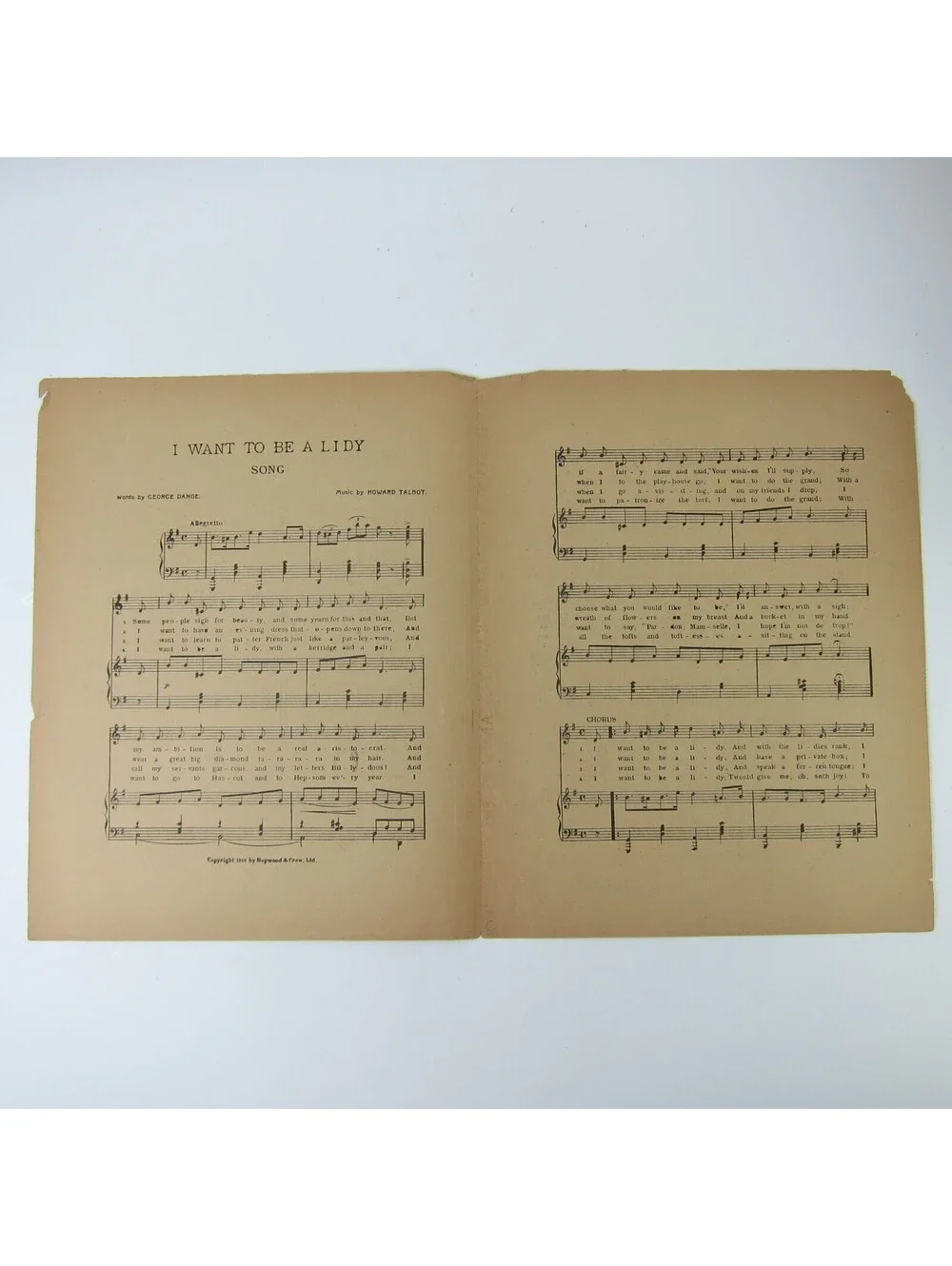 Sheet Music I Want To Be A Lidy Vaudeville Honeymoon at NY Casino Antique 1901